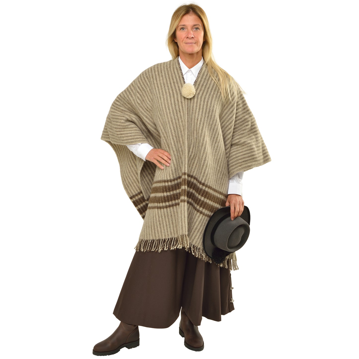 Beige gestreifter Poncho